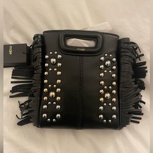Maje Black Mini Studded Leather Fringe Purse with Crossbody Strap - NWT
